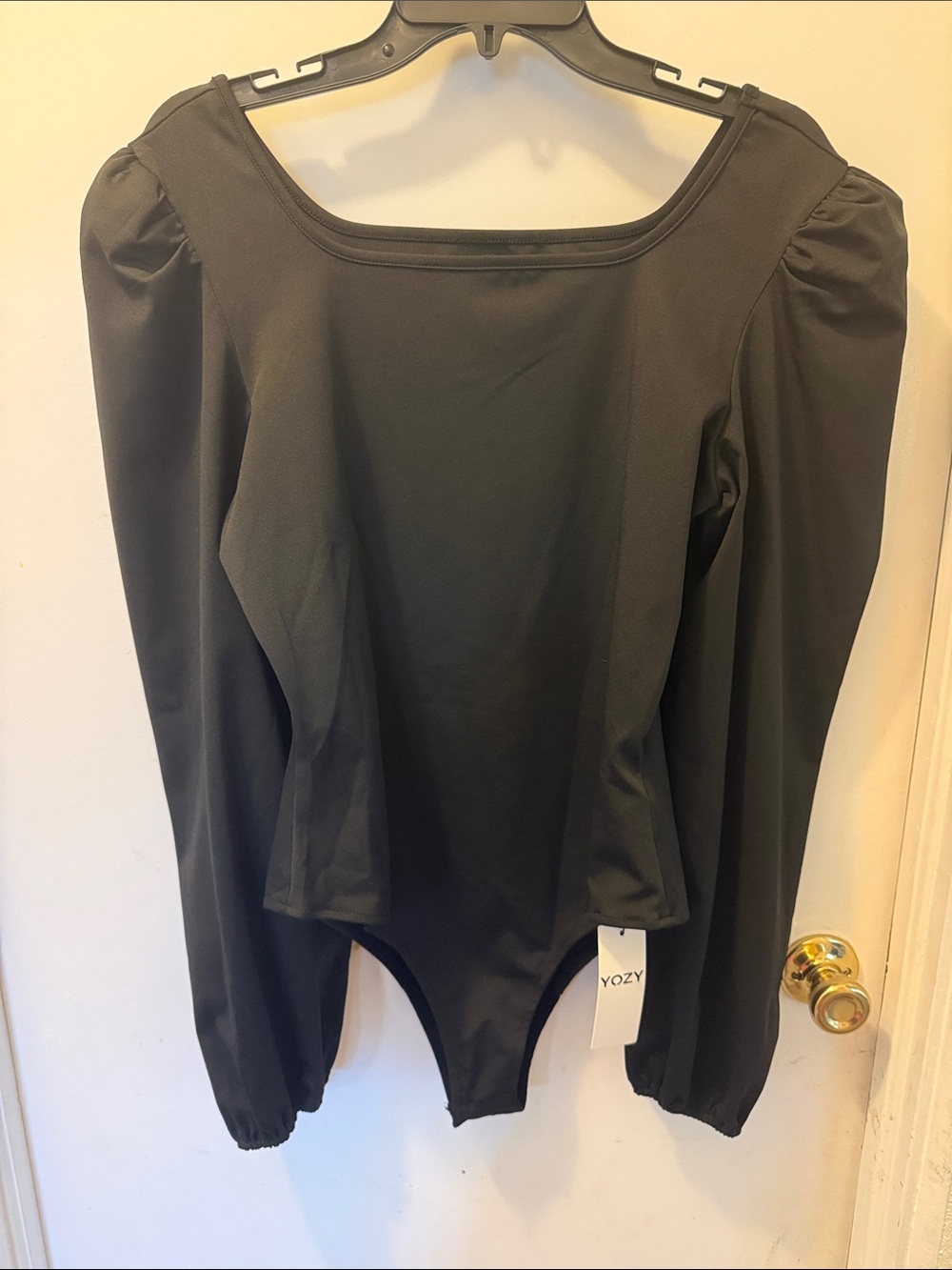 NWT Yozy Black Long-Sleeve Square Neck Bodysuit